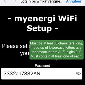 De afbeelding toont een installatie van een laadpaal voor elektrische voertuigen met een WiFi-instellingen scherm.