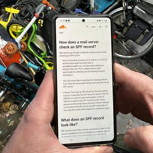 Een afbeelding van een smartphone die een tekst toont, met diverse items op de achtergrond, maar zonnepanelen zijn niet zichtbaar.